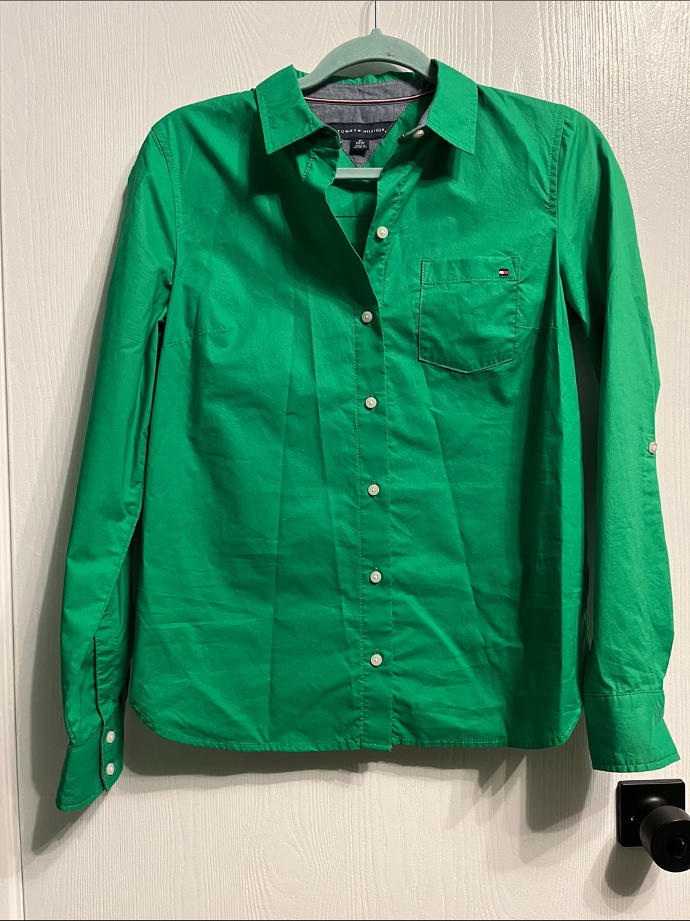 Tommy Hilfiger button down green top!